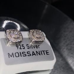 925 Silver Unisex Square Moissanite Earrings 0.75 Carat