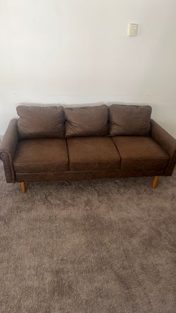 Brown 3-Seat Sofa with Wood Legs