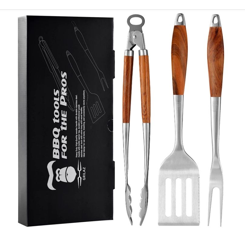 New Heavy-Duty Rose Wooden BBQ Grilling Tools Set