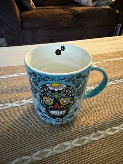 💀💙 Día de los Muertos Sugar Skull Coffee Mug – Large 16 oz Ceramic Cup 💙💀