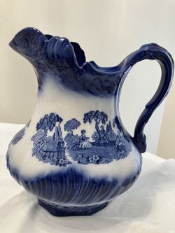 Large Flow Blue Pitcher Antique 