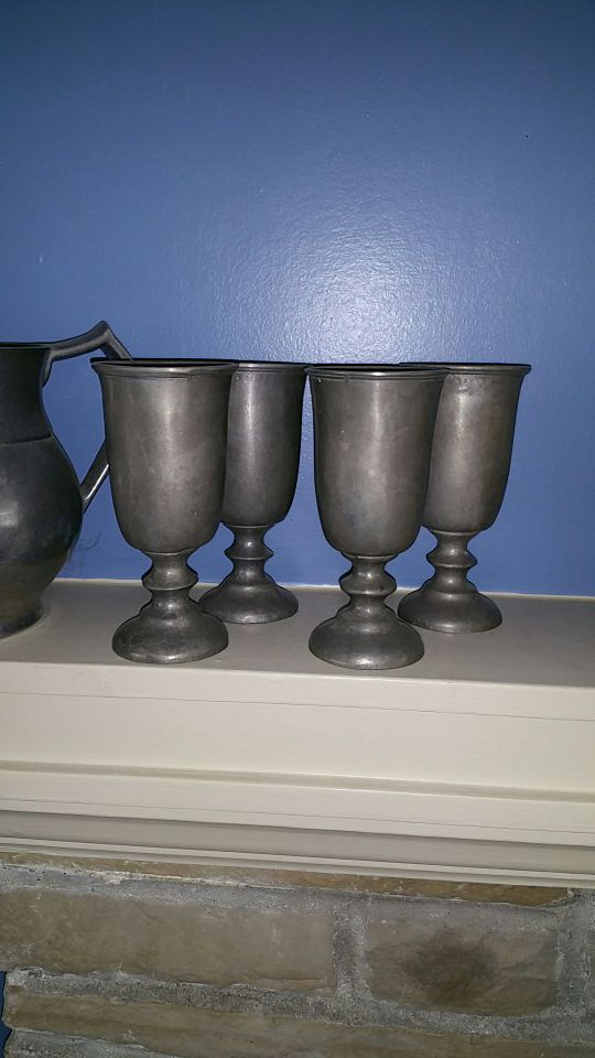 4 Antique Pewter Goblets