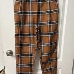 Plaid Ladies Pants With Zipper /single Button Front ; Belt Loops