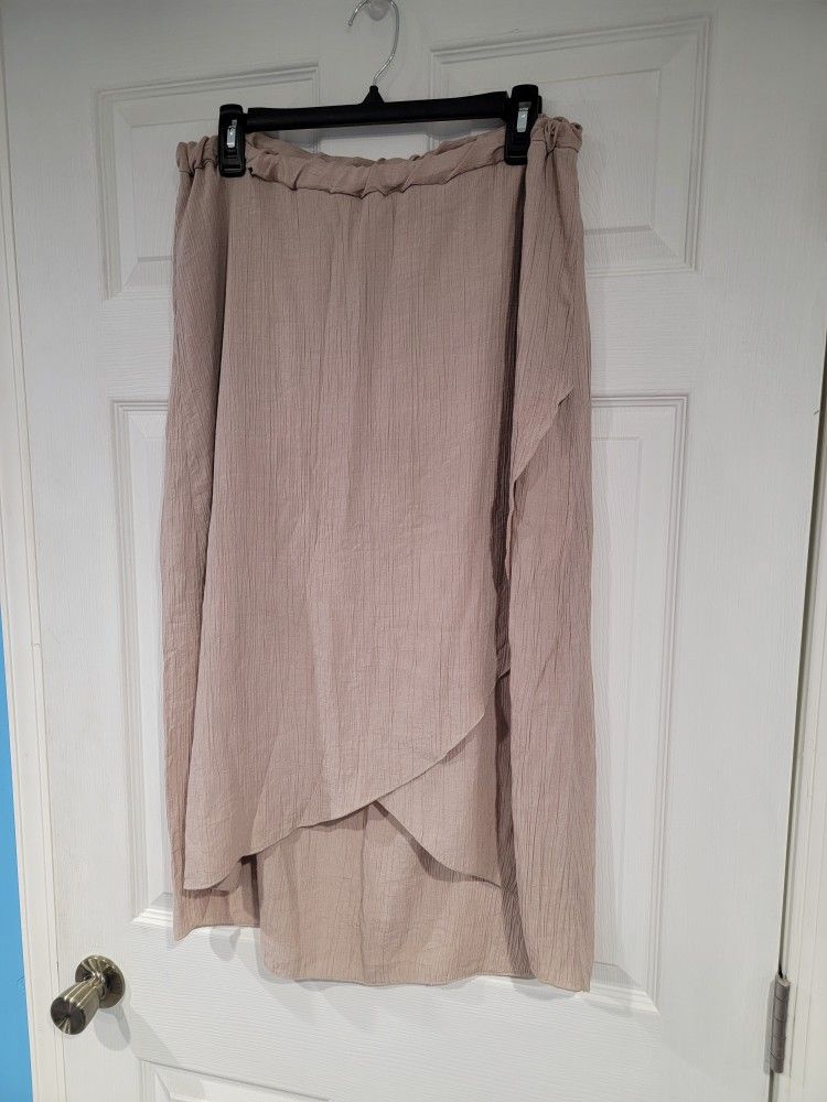 NY Collection Women's Maxi Skirt With Stretch Waist, Beige, Size Large