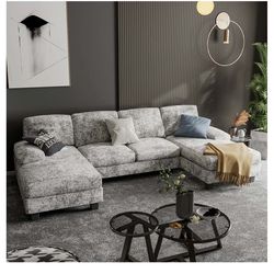 Furniwell Convertible Sectional Sofa Couch, 4 Seat Sofa Set for Living Room U-Shaped Modern Fabric Modular Sofa Sleeper with Double Chaise & Memory Fo