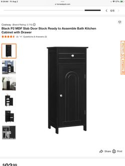 Black P2 MDF Slab Door Stock Ready to Assemble Bath Kitchen Cabinet with Drawer
