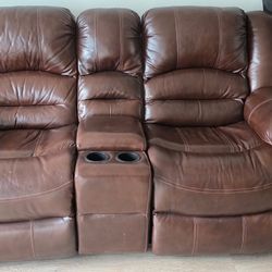 Brown Leather Power Reclining Loveseat
