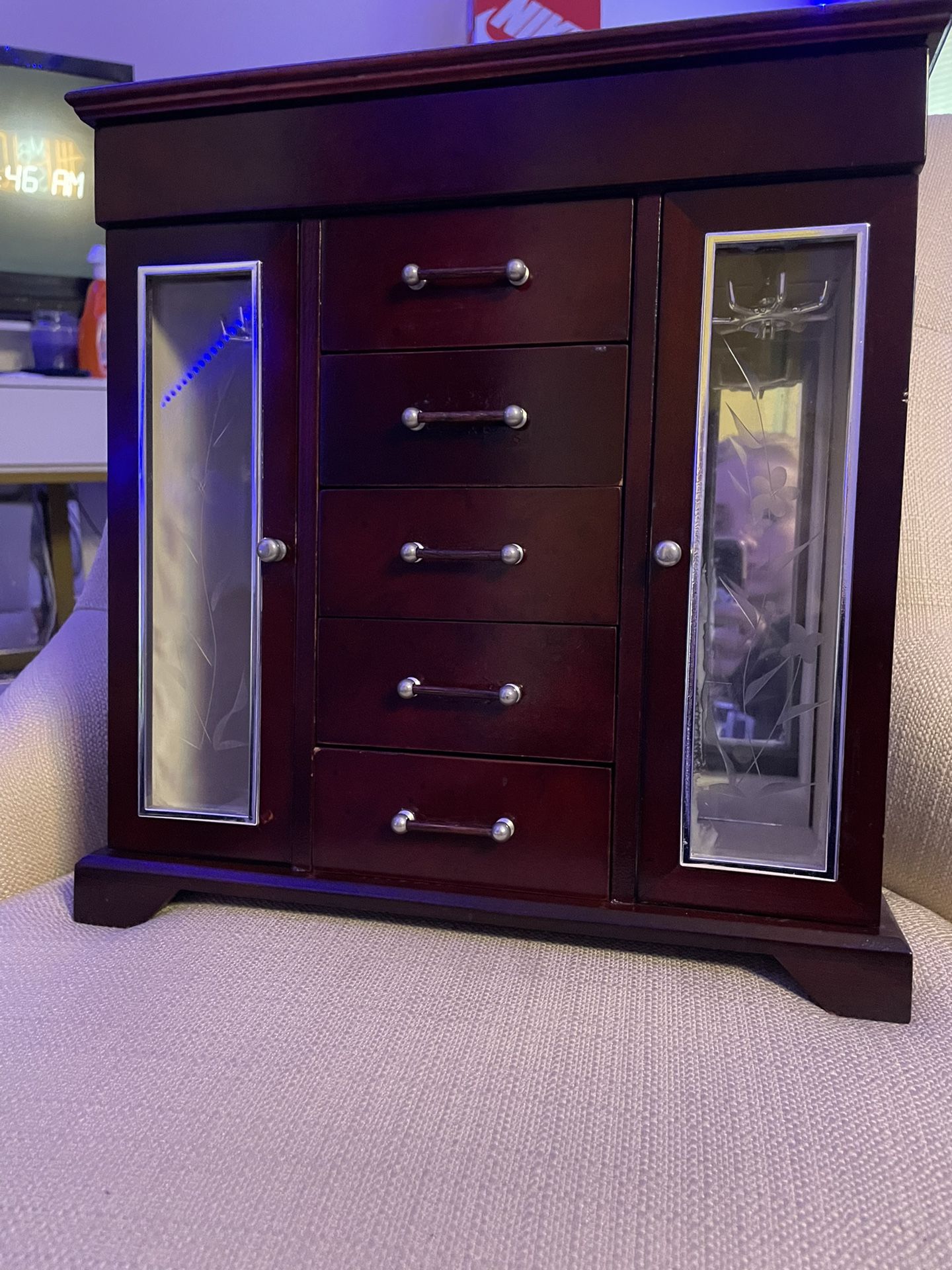 Large Old Brown Wooden Jewelry Box