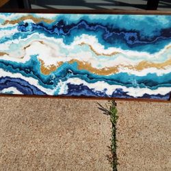 Teal And Indigo Framed Canvas Wall Art