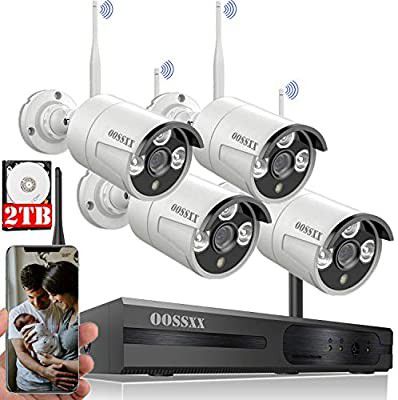 OOSSXX 8 Channel HD 1080P Audio 8 Channel Wireless Security Camera System, 4 Wireless Indoor / Outdoor IR Bullet 1080P IP Cameras with One Way Audio,