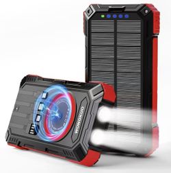 Solar Charger Power Bank - 49800mAh Solar Phone Charger with USB-C in/Output, QC 3.0 Fast Charging with LED Flashlight, Built-in 4 Cables, IP65 Waterp