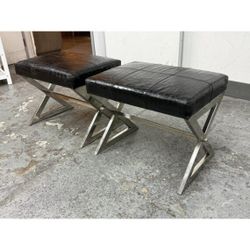 2  Zuri 21 Inch Accent Stool Ottoman, Black 