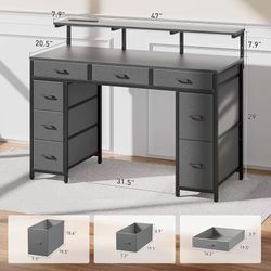 2700 #D 47 Inch Gaming Desk with LED Light and 8 Storage Drawers, Grey $ 60