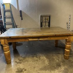 Rustic Wood Dining Table W/ Glass Top
