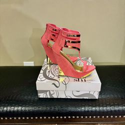 Coral And Gold Wedged Gladiator Sandal 