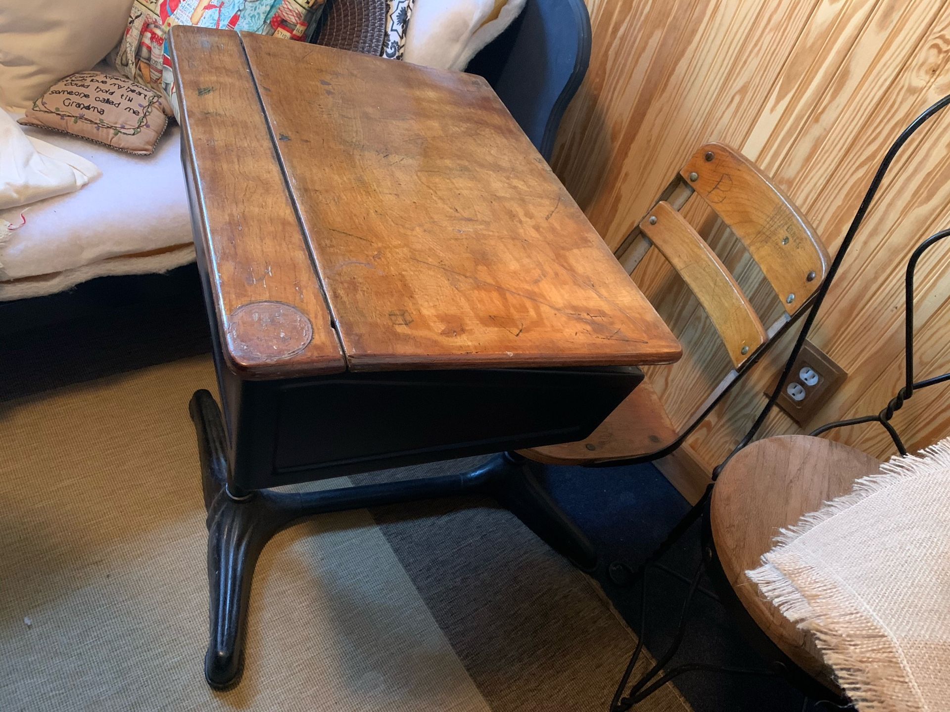 Antique school desk with attached chair