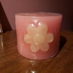 Pink Flower Pillar Candle