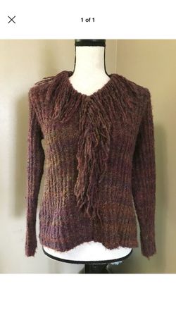 Parkhurst Multi Color Soft Ribbed Knit Sweater Fringe Neck Womens S Small Petite