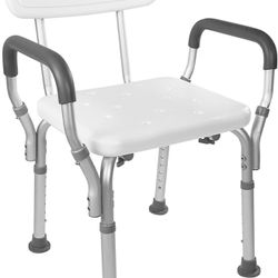 Vaunn FSA/HSA Eligible Medical Shower Chair Bath Seat with Padded Arms, Removable Back and Adjustable Legs for Bathtub Safety and Supports Weight up t