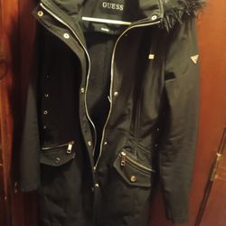 Women's GUESS BLACK FUR HOOD JACKET 