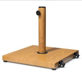 45 lbs. Cement Concrete Weighted Outdoor Patio Umbrella Base with Wheels in Echo Teak