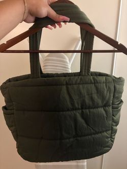 Olive Green Quilted Puffer Tote Bag Victoria secret PINK