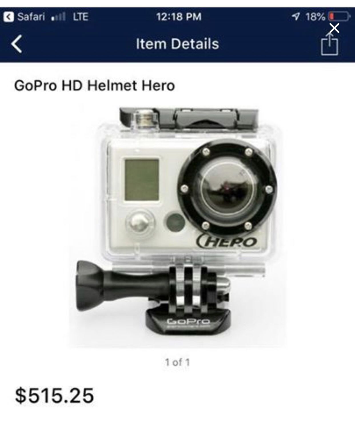 Original HD Helmet Hero GoPro. SD card not included.