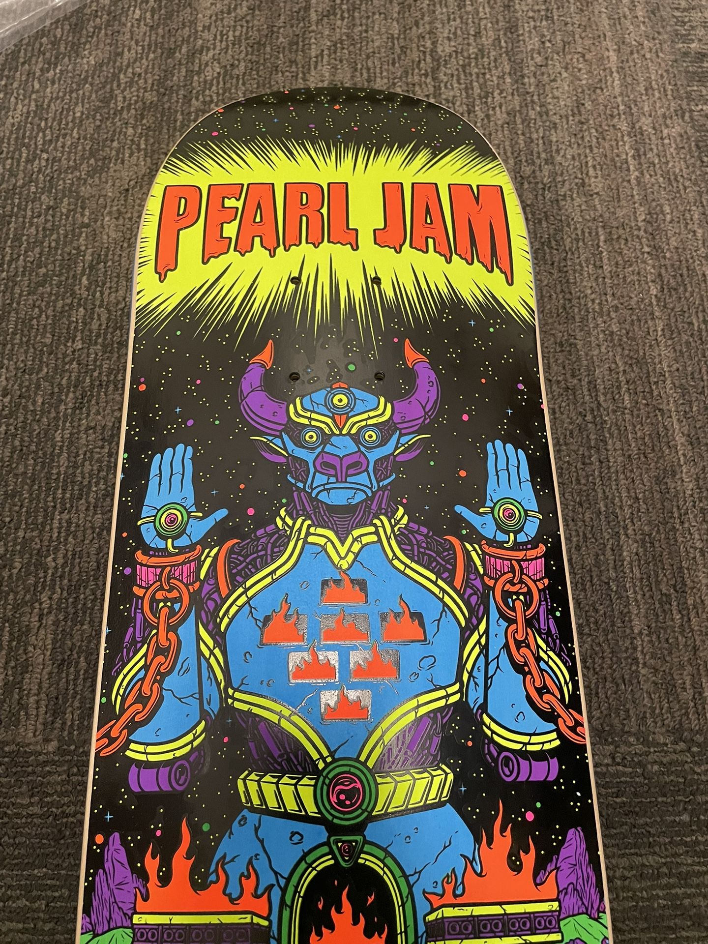 Pearl Jam Chicago 2024 Skateboard Deck. Orange Designed By Brian Romero