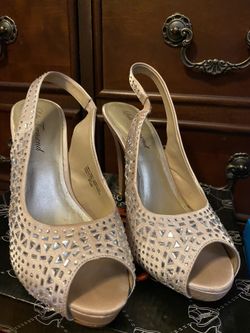 Champagne open toe heels