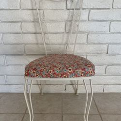 Vintage White Painted Iron Metal With Floral Seat Chair