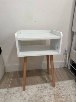 White Nightstand with Wooden Legs