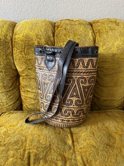 Vintage Rattan and Leather Purse