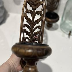 Vintage Bohemian Carved Wood and Metal Wall Sconces - Pier 1