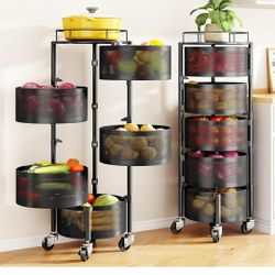 Fruits and Vegetables Basket Bowls For Kitchen With Metal Top Lid 5 Tier Rotating Rack