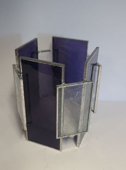 Beautiful Vintage Purple and Clear Stained Glass Candle Holder