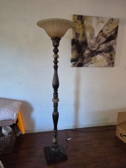 Portfolio Barada 72-in Bronze with Gold Highlights Foot Switch Torchiere Floor Lamp with Glass Shade