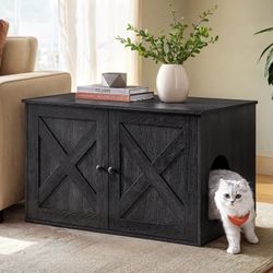 Cat Litter Box Furniture Enclosure, Multi-Functional Hidden Washroom with Removable Divider for Indoor Cats,L, Ink Black