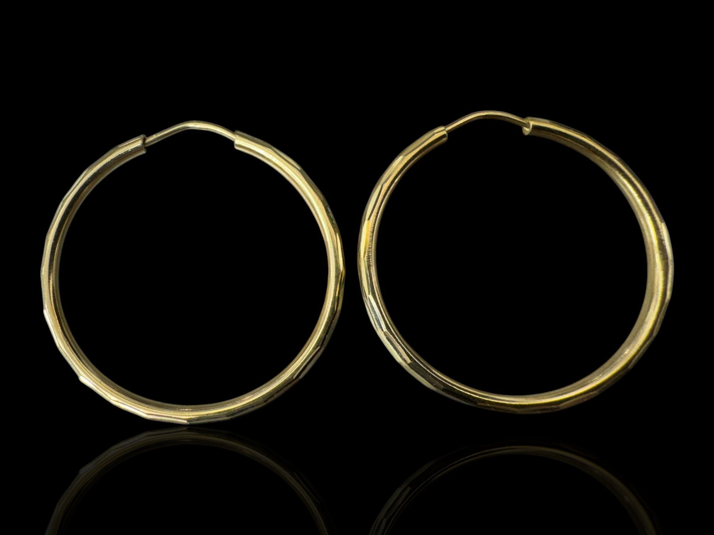 14K Hoop Earrings Diamond Cut
