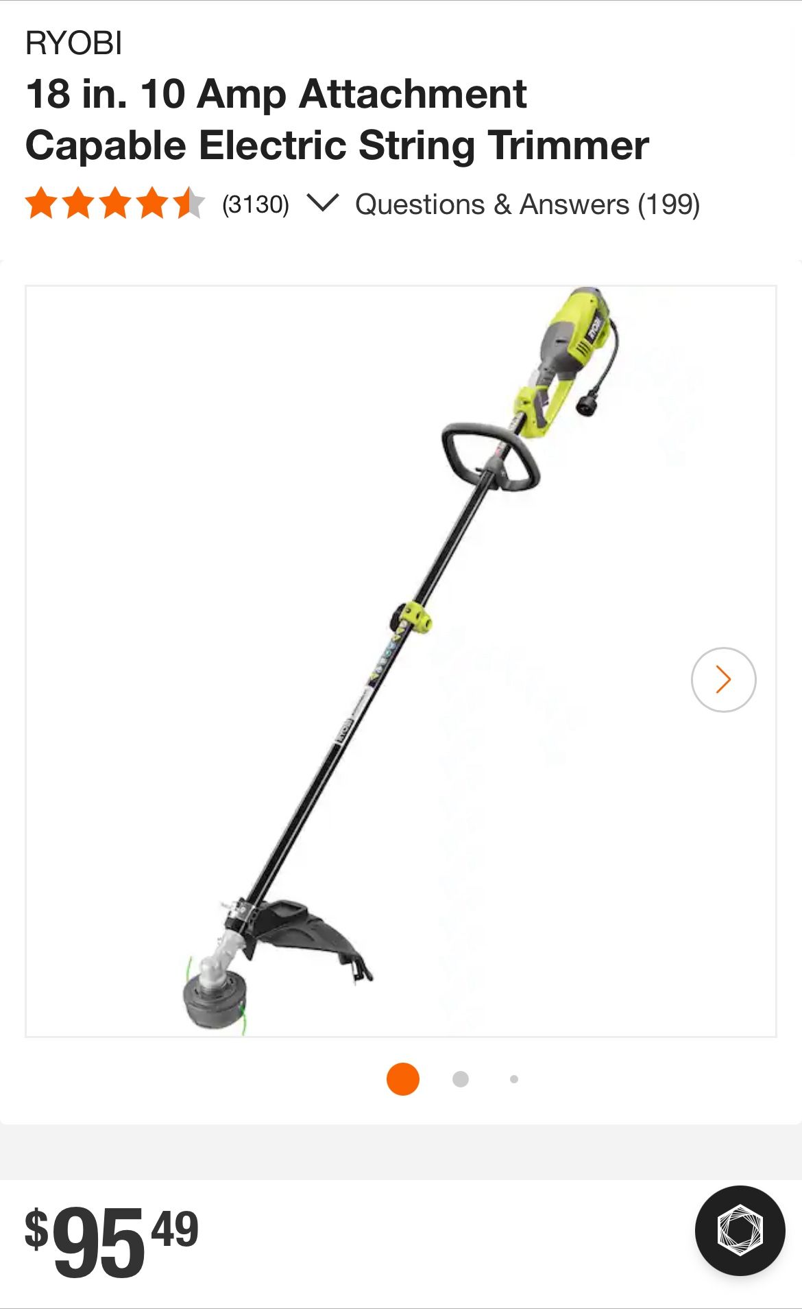 Ryobi extension cord operated string trimmer used $40