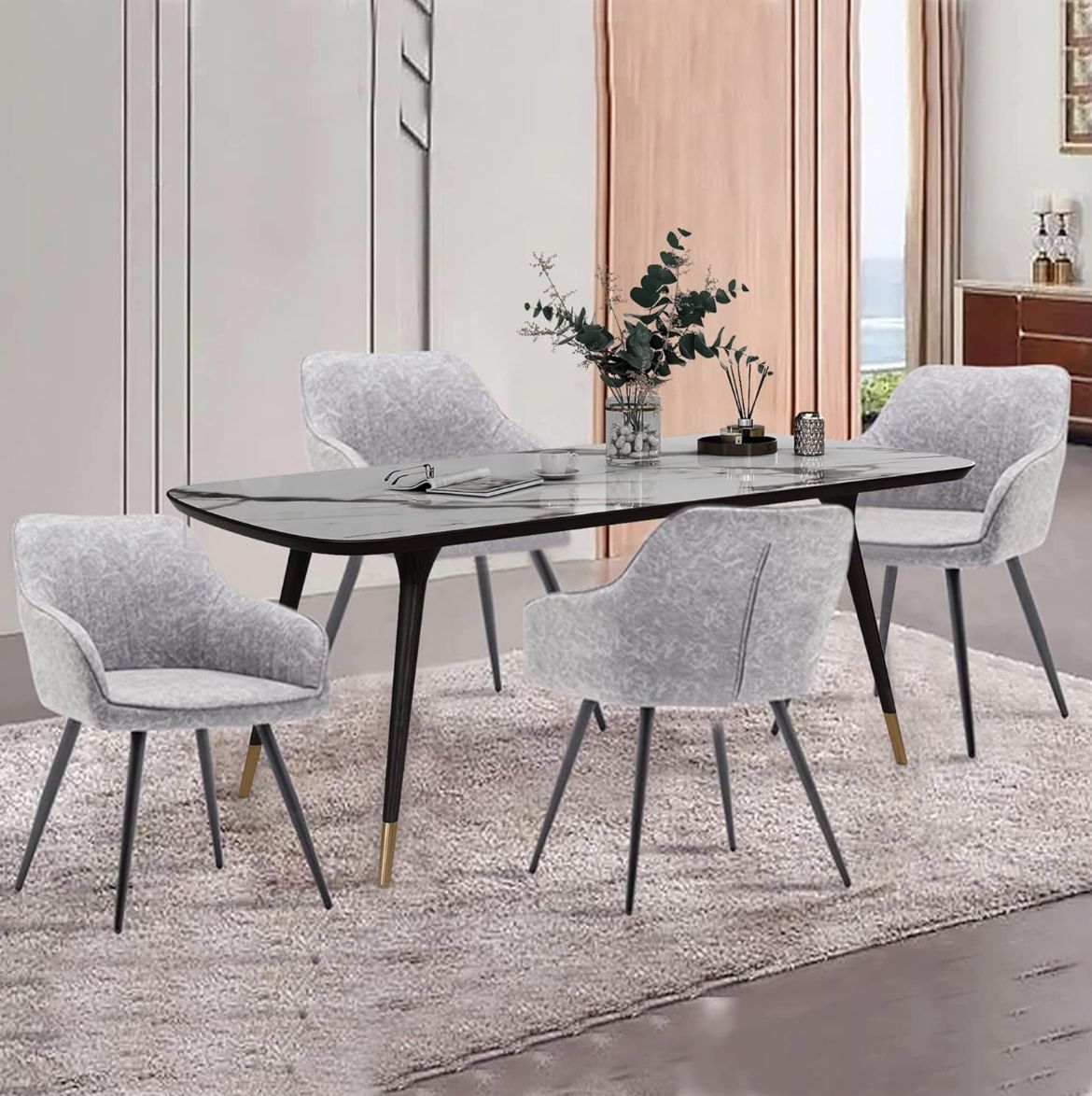 Faux Suede Accent Chair Arm Chairs Living Room Chairs Leisure Chair Upholstered Chair with Metal Legs Set of 4 for Home Kitchen Office Bistro Cafe