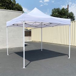 New $100 Heavy-Duty 10x10 FT Outdoor Ez Pop Up Canopy Party Tent Instant Shades w/ Carry Bag (White/Blue) 