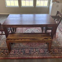 Nice Wooden Dining Table w/ 2 Chairs & 2 benches
