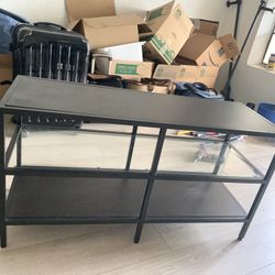 TV table, small shelf.
