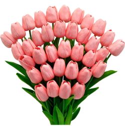 36 Pcs Pink Tulips Artificial Flowers