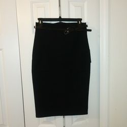 Sleek Belted High Waisted Black Pencil Skirt