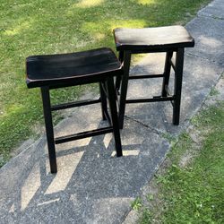 Pair Of Black Distressed Style Stools