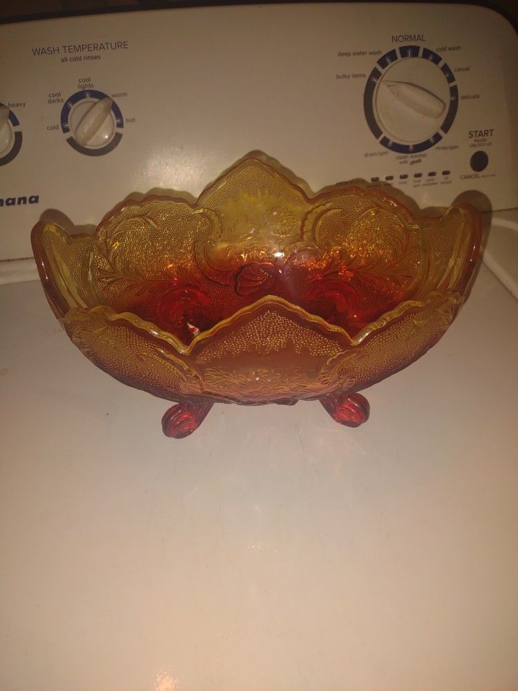 Vintage Jeanette Glass Ambrennia Footed Bowl