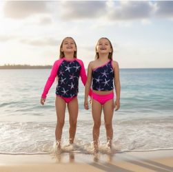 Lands' End Girls' 3-Piece Starfish Swim Set - Neon Pink & Navy size available 2T, 4T, 3T