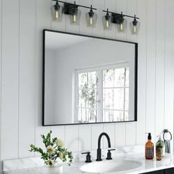 40 in. W x 32 in. H Rectangular Aluminum Framed Wall Bathroom Vanity Mirror in Black