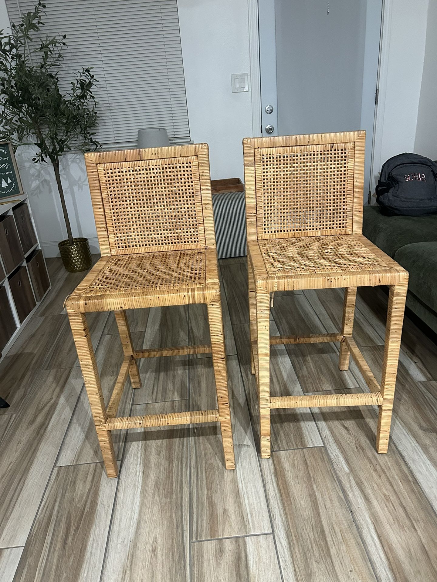 Natural Wood and Rattan Counter Stool. Bar Stool - I Have 2 $35 Each